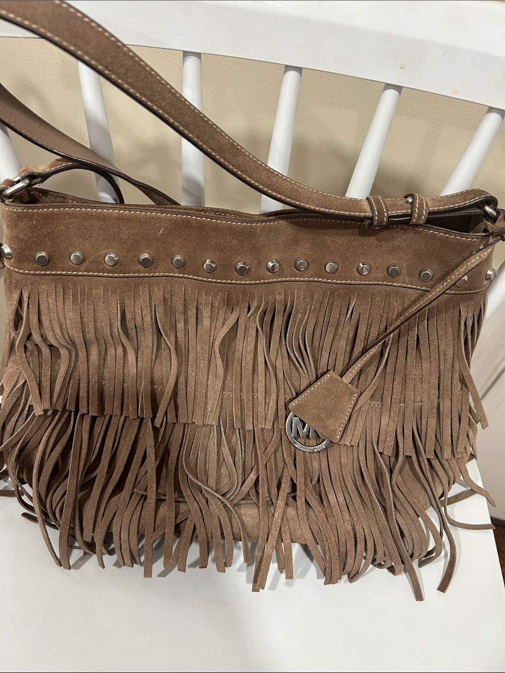 Michael Kors Tan Suede Fringe Crossbody excellent condition